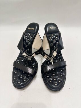 Vintage Cesare Paciotti Black Studded Leather Slide Mule